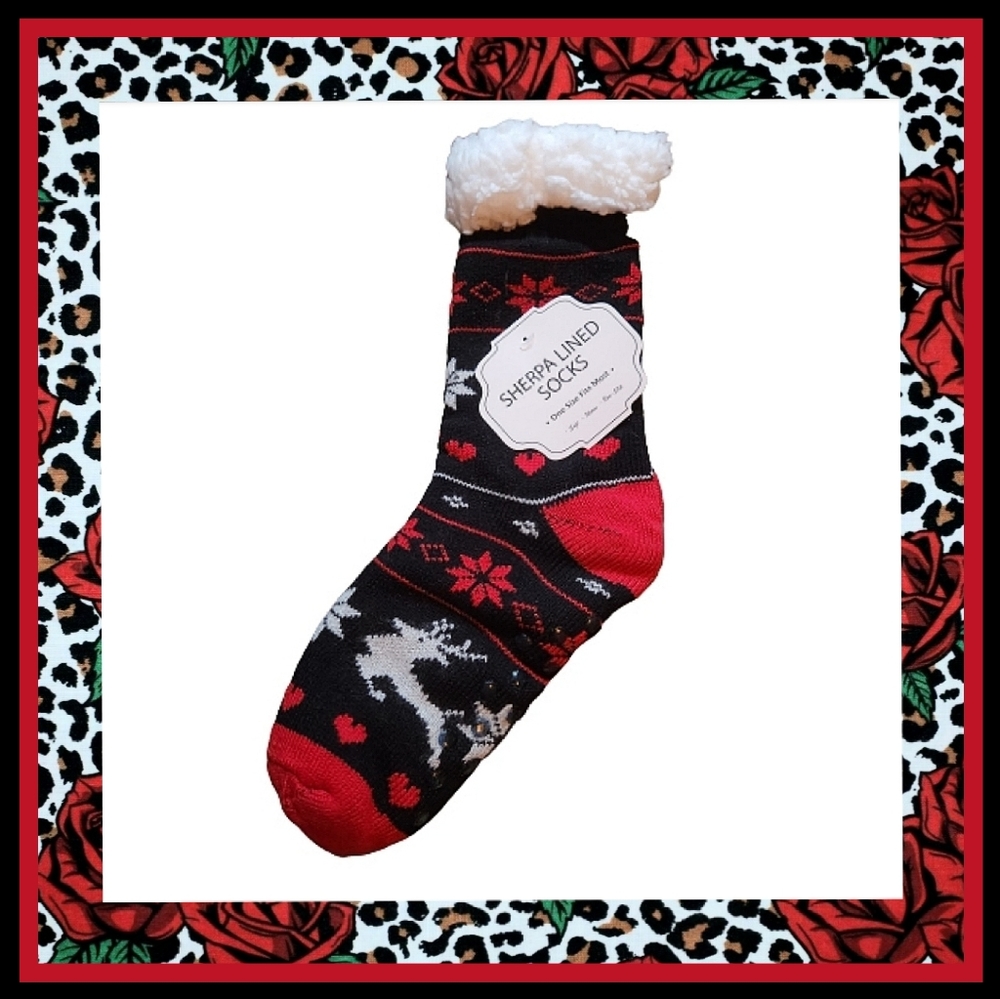 CUTE ☆ KNIT ☆ SHERPA LINED ☆ SLIPPER SOCKS ☆ ONE SIZE ☆ NWT